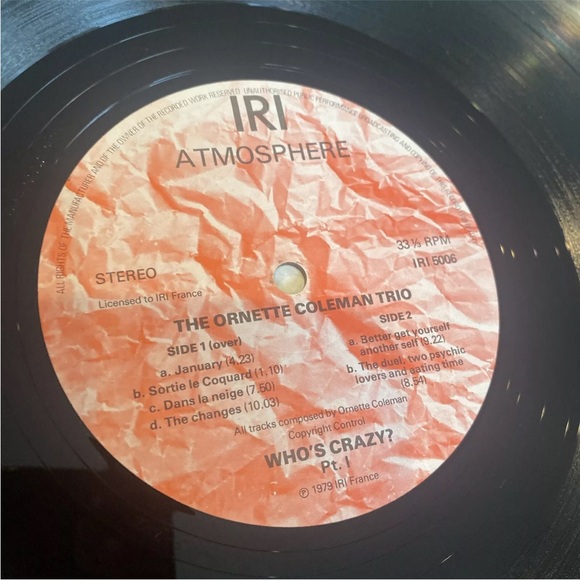 Vinyl Record Ornette Coleman Trio LP Atmosphere Top Jazz France 1979 Vintage - Picture 9 of 12